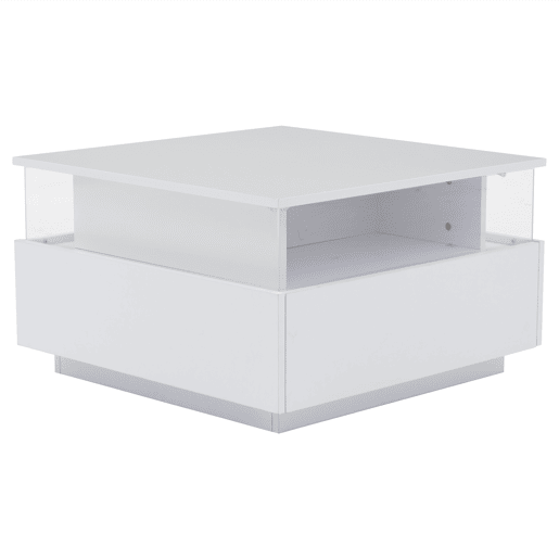 Mesa de centro LED 70x70x41 cm - 2 gavetas, área de exposição transparente - Branco