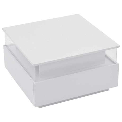 Mesa de centro LED 70x70x41 cm - 2 gavetas, área de exposição transparente - Branco