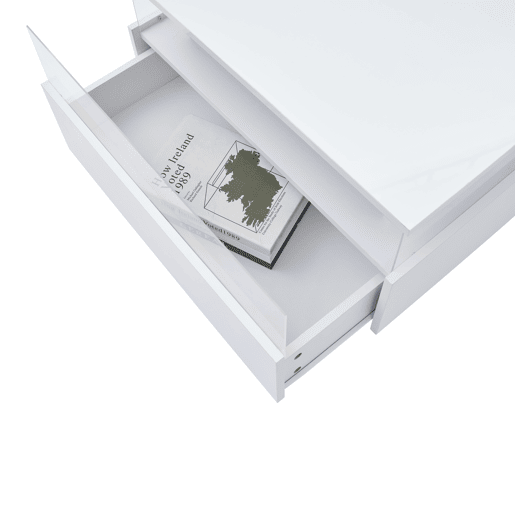 Mesa de centro LED 70x70x41 cm - 2 gavetas, área de exposição transparente - Branco