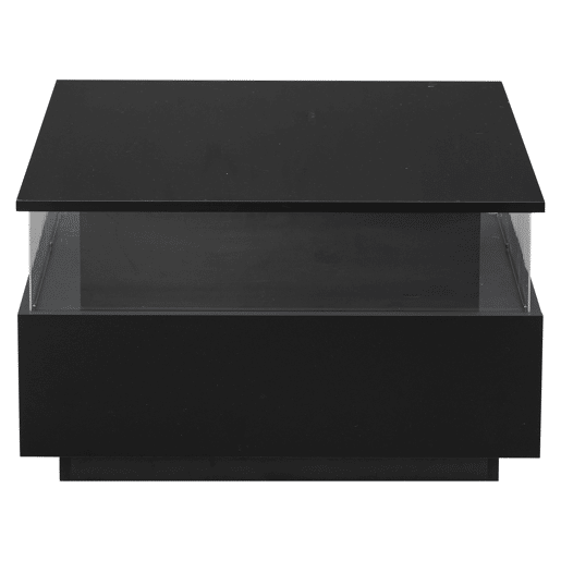 Mesa de centro moderna com LED 70x70x41 cm - 2 gavetas, área de exposição transparente, carga até 30 kg - Preto Mesa de centro moderna com LED 70x70x41 cm - 2 gavetas, área de exposição transparente, carga até 30 kg - Preto