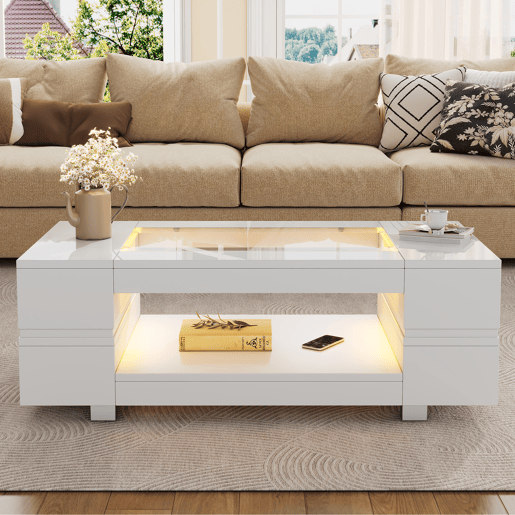 Mesa de centro LED - Controlo por aplicação Bluetooth - Branca Mesa de centro LED - Controlo por aplicação Bluetooth - Branca