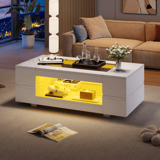 Mesa de centro LED - Controlo por aplicação Bluetooth - Branca Mesa de centro LED - Controlo por aplicação Bluetooth - Branca