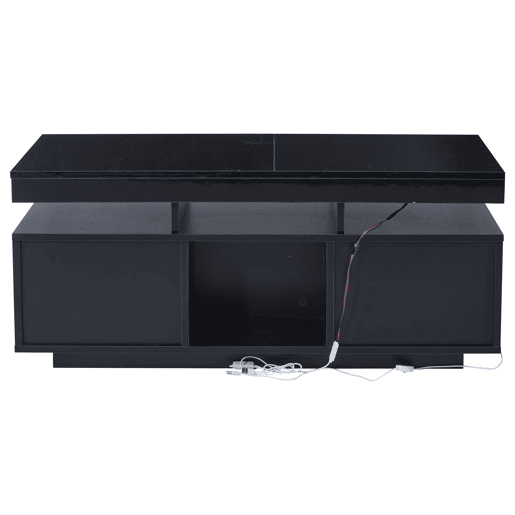 Mesa de centro 100x50x43 cm - Com luzes LED controláveis por aplicação, mesa com armazenamento e portas de carregamento - Preto