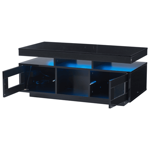 Mesa de centro 100x50x43 cm - Com luzes LED controláveis por aplicação, mesa com armazenamento e portas de carregamento - Preto