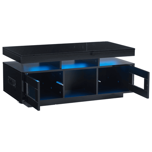 Mesa de centro 100x50x43 cm - Com luzes LED controláveis por aplicação, mesa com armazenamento e portas de carregamento - Preto