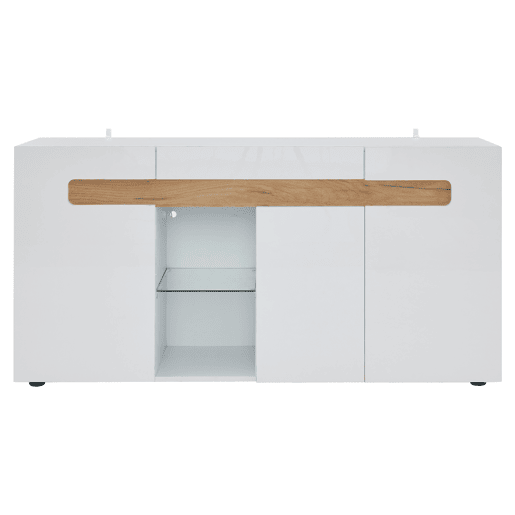 Móvel auxiliar 140x40x70 cm - Móvel de sala com controlo LED e aplicação - Branco com base em vidro Móvel auxiliar 140x40x70 cm - Móvel de sala com controlo LED e aplicação - Branco com base em vidro