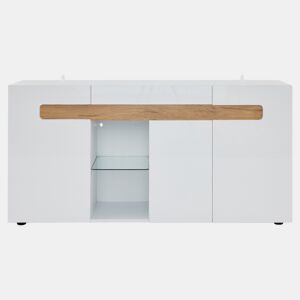 Móvel auxiliar 140x40x70 cm - Móvel de sala com controlo LED e aplicação - Branco com base em vidro