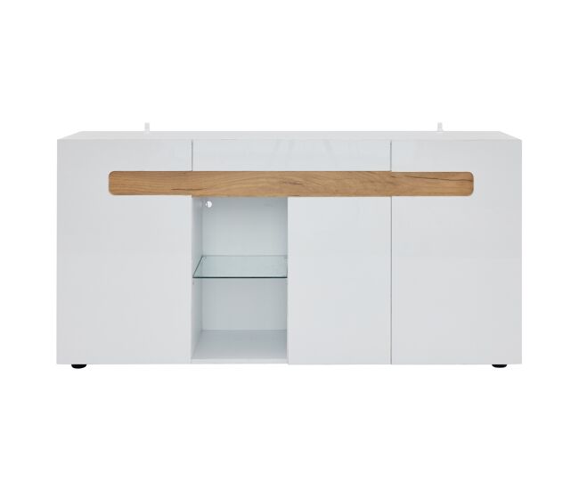 Mueble auxiliar 140x40x70 cm - mueble de salón con control led y app - blanco con base de cristal