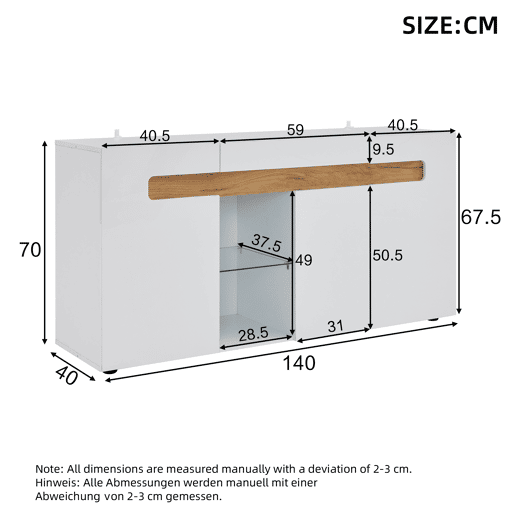 Móvel auxiliar 140x40x70 cm - Móvel de sala com controlo LED e aplicação - Branco com base em vidro Móvel auxiliar 140x40x70 cm - Móvel de sala com controlo LED e aplicação - Branco com base em vidro