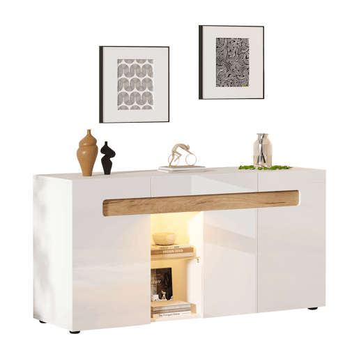 Móvel auxiliar 140x40x70 cm - Móvel de sala com controlo LED e aplicação - Branco com base em vidro Móvel auxiliar 140x40x70 cm - Móvel de sala com controlo LED e aplicação - Branco com base em vidro
