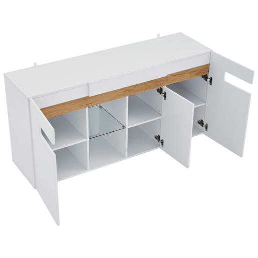 Móvel auxiliar 140x40x70 cm - Móvel de sala com controlo LED e aplicação - Branco com base em vidro Móvel auxiliar 140x40x70 cm - Móvel de sala com controlo LED e aplicação - Branco com base em vidro