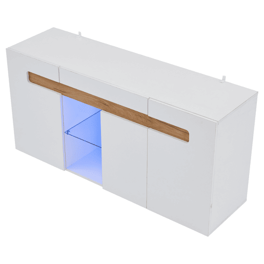 Móvel auxiliar 140x40x70 cm - Móvel de sala com controlo LED e aplicação - Branco com base em vidro Móvel auxiliar 140x40x70 cm - Móvel de sala com controlo LED e aplicação - Branco com base em vidro