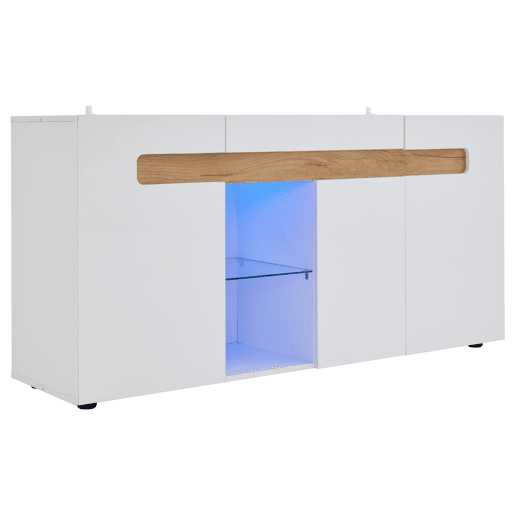 Móvel auxiliar 140x40x70 cm - Móvel de sala com controlo LED e aplicação - Branco com base em vidro Móvel auxiliar 140x40x70 cm - Móvel de sala com controlo LED e aplicação - Branco com base em vidro