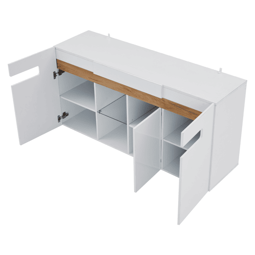 Móvel auxiliar 140x40x70 cm - Móvel de sala com controlo LED e aplicação - Branco com base em vidro Móvel auxiliar 140x40x70 cm - Móvel de sala com controlo LED e aplicação - Branco com base em vidro