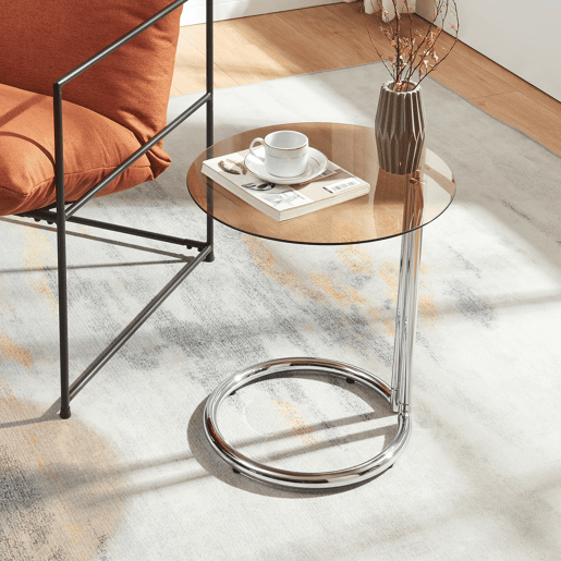 Mesa de apoio Ylivieska redondo vidro metal 46xØ45 cm cromadavidro âmbar en.casa