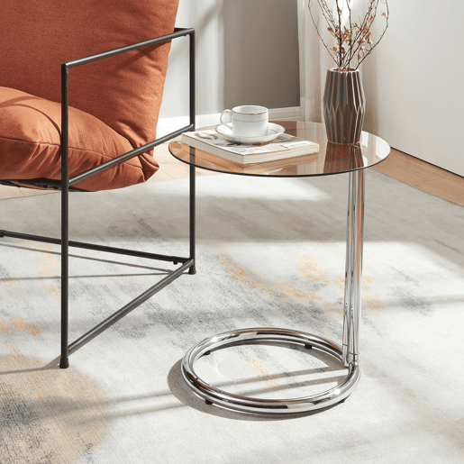 Mesa de apoio Ylivieska redondo vidro metal 46xØ45 cm cromadavidro âmbar en.casa