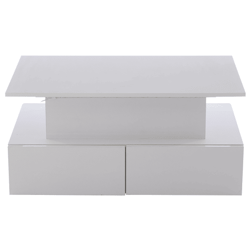 Mesa de centro moderna 90x55x41 cm - Com iluminação LED e 4 gavetas - Branco brilhante
