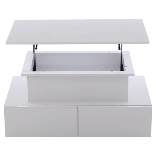 Mesa de centro moderna 90x55x41 cm - Com iluminação LED e 4 gavetas - Branco brilhante