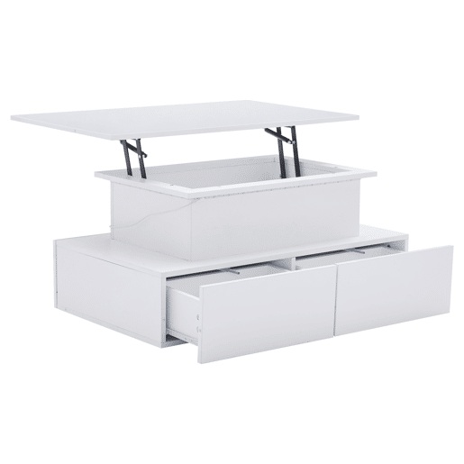 Mesa de centro moderna 90x55x41 cm - Com iluminação LED e 4 gavetas - Branco brilhante