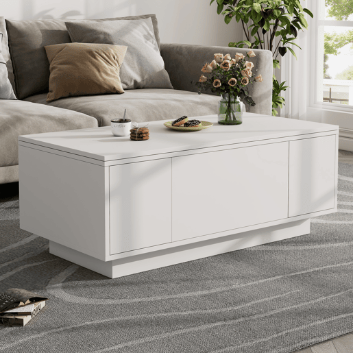 Mesa de centro moderna com mecanismo duplo elevável, arrumação oculta, suporta até 50 kg - Branco Mesa de centro moderna com mecanismo duplo elevável, arrumação oculta, suporta até 50 kg - Branco