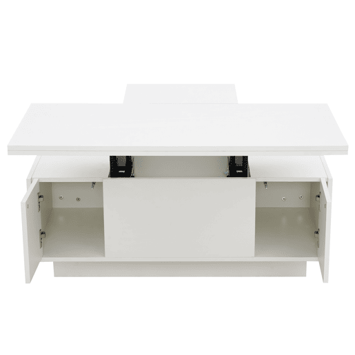 Mesa de centro moderna com mecanismo duplo elevável, arrumação oculta, suporta até 50 kg - Branco Mesa de centro moderna com mecanismo duplo elevável, arrumação oculta, suporta até 50 kg - Branco