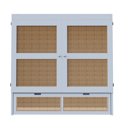 Cama rebatível 140x200 cm - Com estrado, vertical, com gavetas de arrumação, design rattan - Cinza