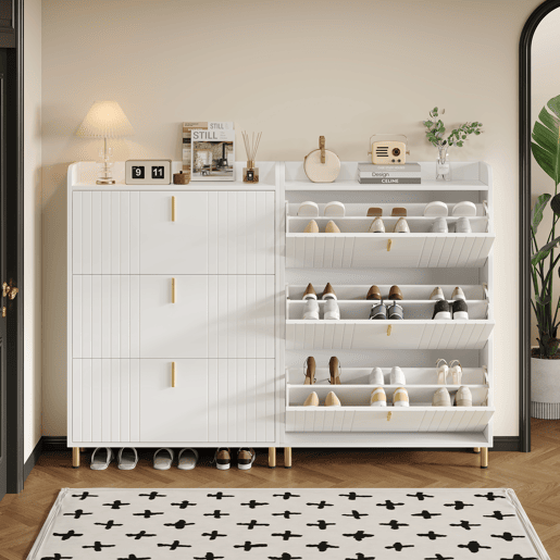 Sapateira estreita 80x23,5x123,5 cm - 2 armários com 3 portas, 6 compartimentos, ajustável, com sistema antivolteio - Branco Sapateira estreita 80x23,5x123,5 cm - 2 armários com 3 portas, 6 compartimentos, ajustável, com sistema antivolteio - Branco