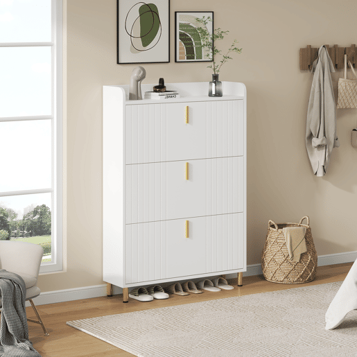 Sapateira estreita 80x23,5x123,5 cm - 2 armários com 3 portas, 6 compartimentos, ajustável, com sistema antivolteio - Branco Sapateira estreita 80x23,5x123,5 cm - 2 armários com 3 portas, 6 compartimentos, ajustável, com sistema antivolteio - Branco