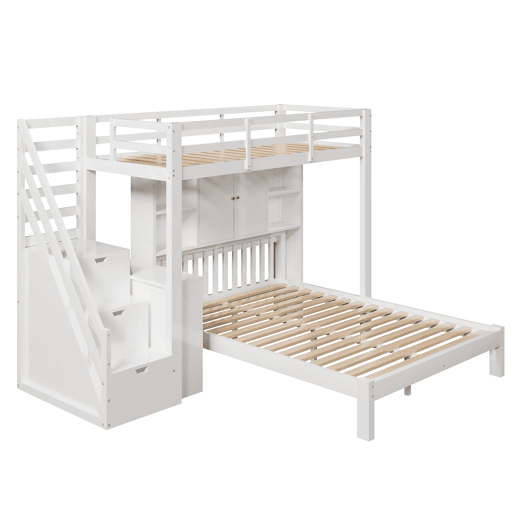 Beliche + 90200 cm + 140200 cm - multifuncional com estante, escada de armazenamento e mesa auxiliar - branco