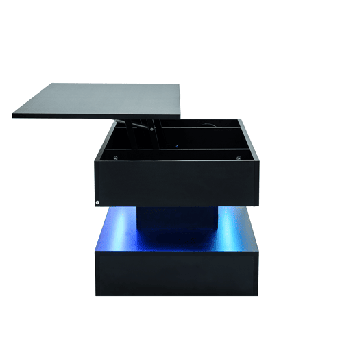 Mesa de centro moderna 100x50x42 cm - com iluminação LED, arrumação oculta e elevação hidráulica, carga máxima 50 kg - Preto