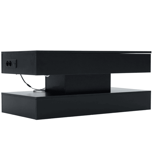 Mesa de centro moderna 100x50x42 cm - com iluminação LED, arrumação oculta e elevação hidráulica, carga máxima 50 kg - Preto