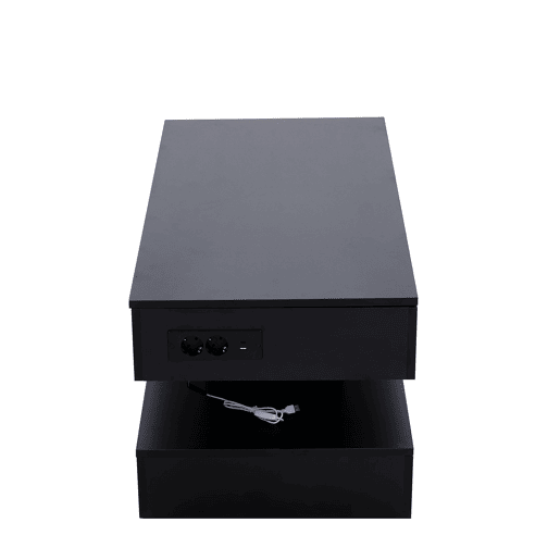 Mesa de centro moderna 100x50x42 cm - com iluminação LED, arrumação oculta e elevação hidráulica, carga máxima 50 kg - Preto