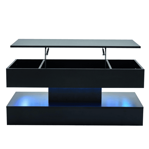 Mesa de centro moderna 100x50x42 cm - com iluminação LED, arrumação oculta e elevação hidráulica, carga máxima 50 kg - Preto