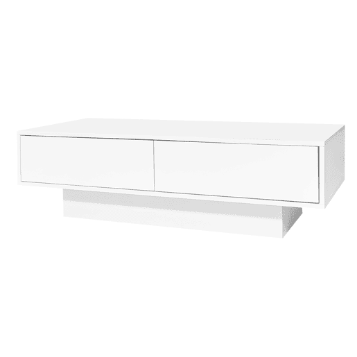 Mesa de centro moderna 115x55x34 cm - 2 gavetas, iluminação LED, capacidade para 30 kg - Branco
