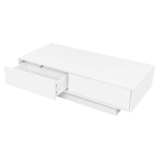 Mesa de centro moderna 115x55x34 cm - 2 gavetas, iluminação LED, capacidade para 30 kg - Branco