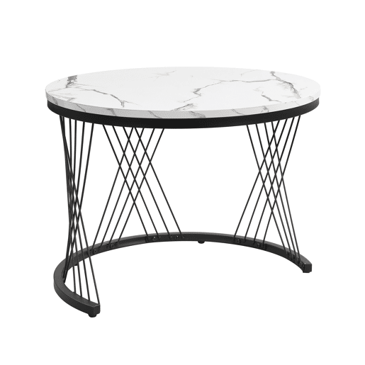 Conjunto de mesas de centro empilháveis 60x60x46cm e 50x50x31cm - Tampos redondos com acabamento efeito mármore, 2 gavetas - Branco