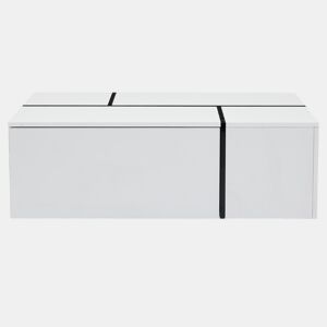 Mesa de centro quadrada 100x60x40 cm - Mesa de sala com quatro gavetas, tampo deslizante, até 30 kg - Branco