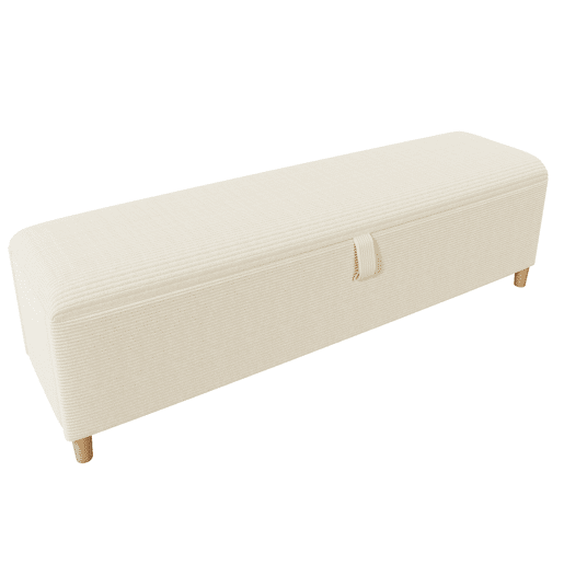 Banco cama 165x38 cm - Banco estofado com armazenamento hidráulico - Cor bege