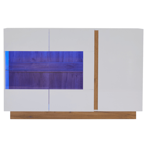 Móvel aparador 138x38x90,5 cm - Alta brilho, com base em madeira, tabuleiro em aglomerado e vidro - Branco