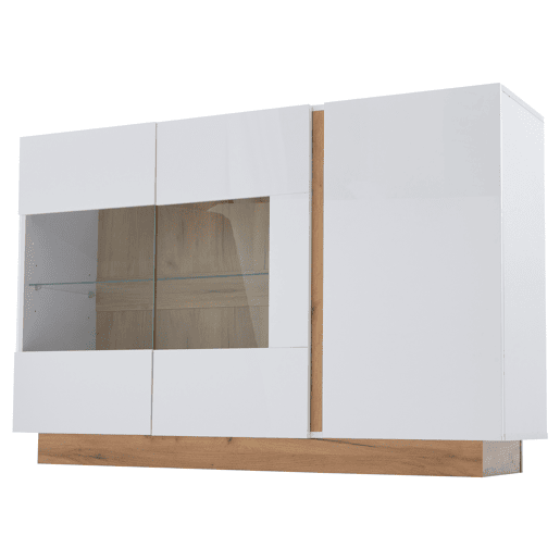 Móvel aparador 138x38x90,5 cm - Alta brilho, com base em madeira, tabuleiro em aglomerado e vidro - Branco