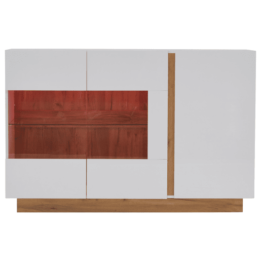 Móvel aparador 138x38x90,5 cm - Alta brilho, com base em madeira, tabuleiro em aglomerado e vidro - Branco