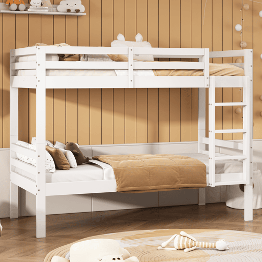 Beliche infantil 90x200 - cama juvenil com escada angular de 3 degraus e barreira de segurança, divisÃvel em 2 camas individuais - branco Beliche infantil 90x200 - cama juvenil com escada angular de 3 degraus e barreira de segurança, divisÃvel em 2 camas individuais - branco