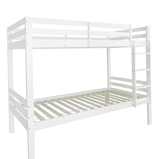 Beliche infantil 90x200 - cama juvenil com escada angular de 3 degraus e barreira de segurança, divisÃvel em 2 camas individuais - branco Beliche infantil 90x200 - cama juvenil com escada angular de 3 degraus e barreira de segurança, divisÃvel em 2 camas individuais - branco
