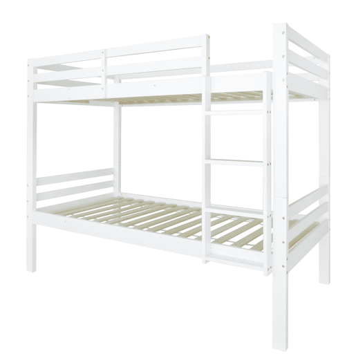 Beliche infantil 90x200 - cama juvenil com escada angular de 3 degraus e barreira de segurança, divisÃvel em 2 camas individuais - branco Beliche infantil 90x200 - cama juvenil com escada angular de 3 degraus e barreira de segurança, divisÃvel em 2 camas individuais - branco