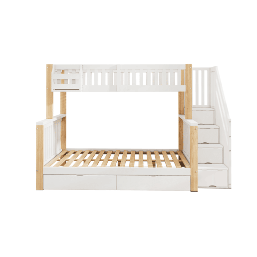Cama beliche infantil - multifuncional com gaveta, estante e armário com escada - branco + natural