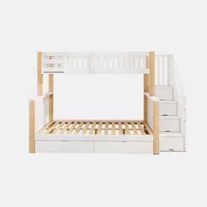 Cama beliche infantil - multifuncional com gaveta, estante e armário com escada - branco + natural