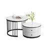 Conjunto de mesas de centro empilháveis - 60x60x45,5 cm e 50x50x32 cm - Com 2 gavetas, mesa redonda com efeito mármore brilhante - Branco