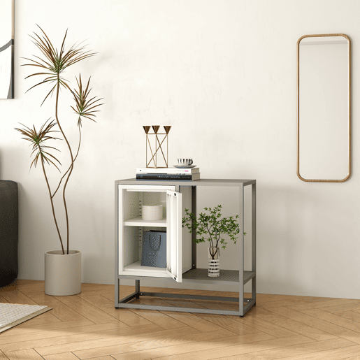 Aparador Burlöv com porta aço 70x72x35 cm cinzentobranco en.casa