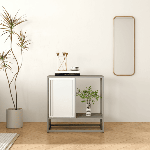 Aparador Burlöv com porta aço 70x72x35 cm cinzentobranco en.casa