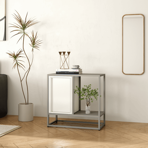 Aparador Burlöv com porta aço 70x72x35 cm cinzentobranco en.casa